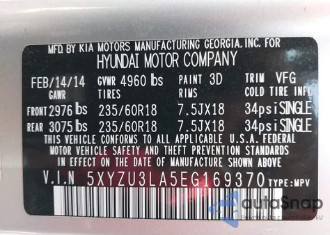 2014 Hyundai Santa Fe Sport 2.0L Turbo z USA, uszkodzony, nr VIN 5XYZU3LA5EG169370